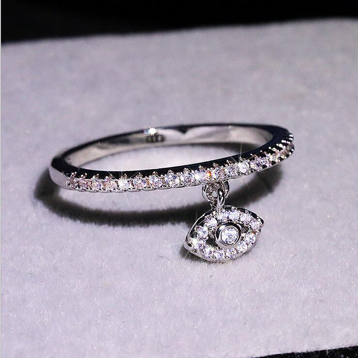 Simple Fashion Jewelry 925 Sterling Silver Angle Eye Eternity Ring Pave White Sapphire CZ Diamond Gemstones Women Wedding Band Ring Gift