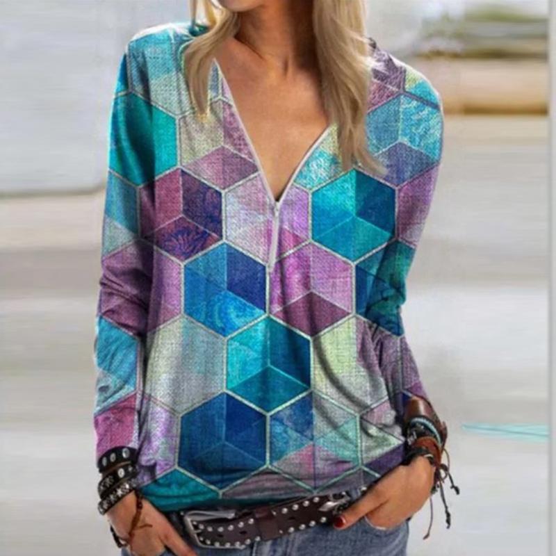 Casual Printed Shirt V Neck Zipper Pullover Tops Long Sleeve Shirts Women Top Vintage Plus Size 3xl Autumn Woman Tshirts, Blue
Casual Printed Shirt V Neck Zipper Pullover Tops Long Sleeve Shirts Women Top Vintage Plus Size 3xl Autumn Woman Tshirts, Blue