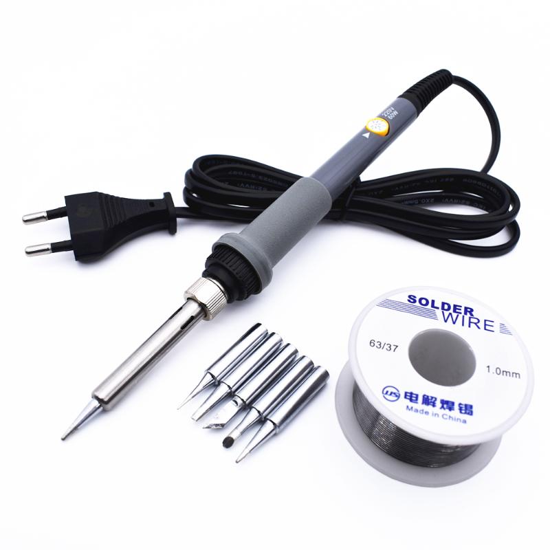 60W 220V Electric Soldering Iron Welding Wire 5 Solder Tips Kit Adjustable Temperature 200-450 Deg.C Internal Heating EU Plug
60W 220V Electric Soldering Iron Welding Wire 5 Solder Tips Kit Adjustable Temperature 200-450 Deg.C Internal Heating EU Plug