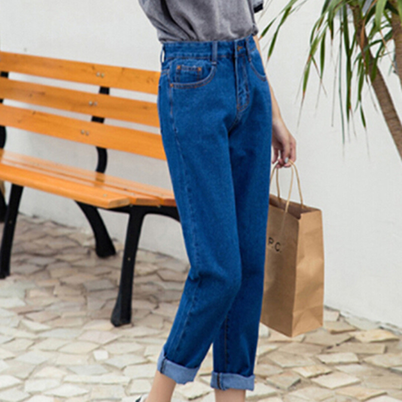 Autumn New Slim Pencil Pants Vintage High Waist Jeans Womens Pants Ladies Casual Loose Solid Cowboy Long Pants Plus Size 201030