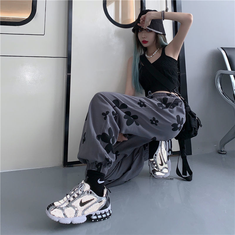 HOUZHOU Hip Hop Sweatpants Women Autumn Fashion Print Joggers Women Streetwear Trousers Loose High Waist Sweet Sweat Pants 201106