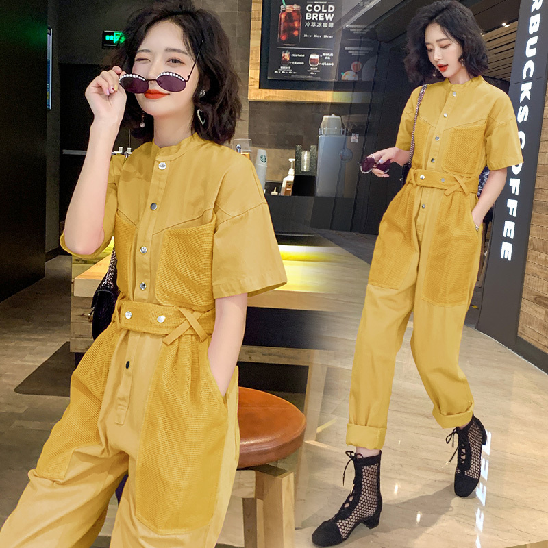 Work Office Women Jumpsuit Spring Summer Fashion Sexy Overall Loose Solid Long Playsuit Lace Up Sashes Jumpsuit Rompers New T200509