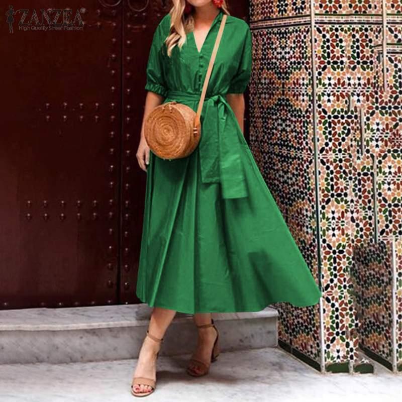 Womens Fashion Long Maxi Dress Elegant Solid Bow Belt Robe Female Holiday V Neck Dresses ZANZEA Summer Vintage Vestidos Oversize, Black
Womens Fashion Long Maxi Dress Elegant Solid Bow Belt Robe Female Holiday V Neck Dresses ZANZEA Summer Vintage Vestidos Oversize, Black