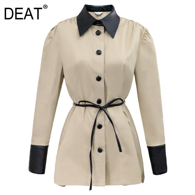 DEAT Blouse Women PU Leather Patchwork Hit Color Lace Up Long Sleeve Lapel Slim High Street 2021 New Spring Autumn Fashion HC078, Khaki
DEAT Blouse Women PU Leather Patchwork Hit Color Lace Up Long Sleeve Lapel Slim High Street 2021 New Spring Autumn Fashion HC078, Khaki