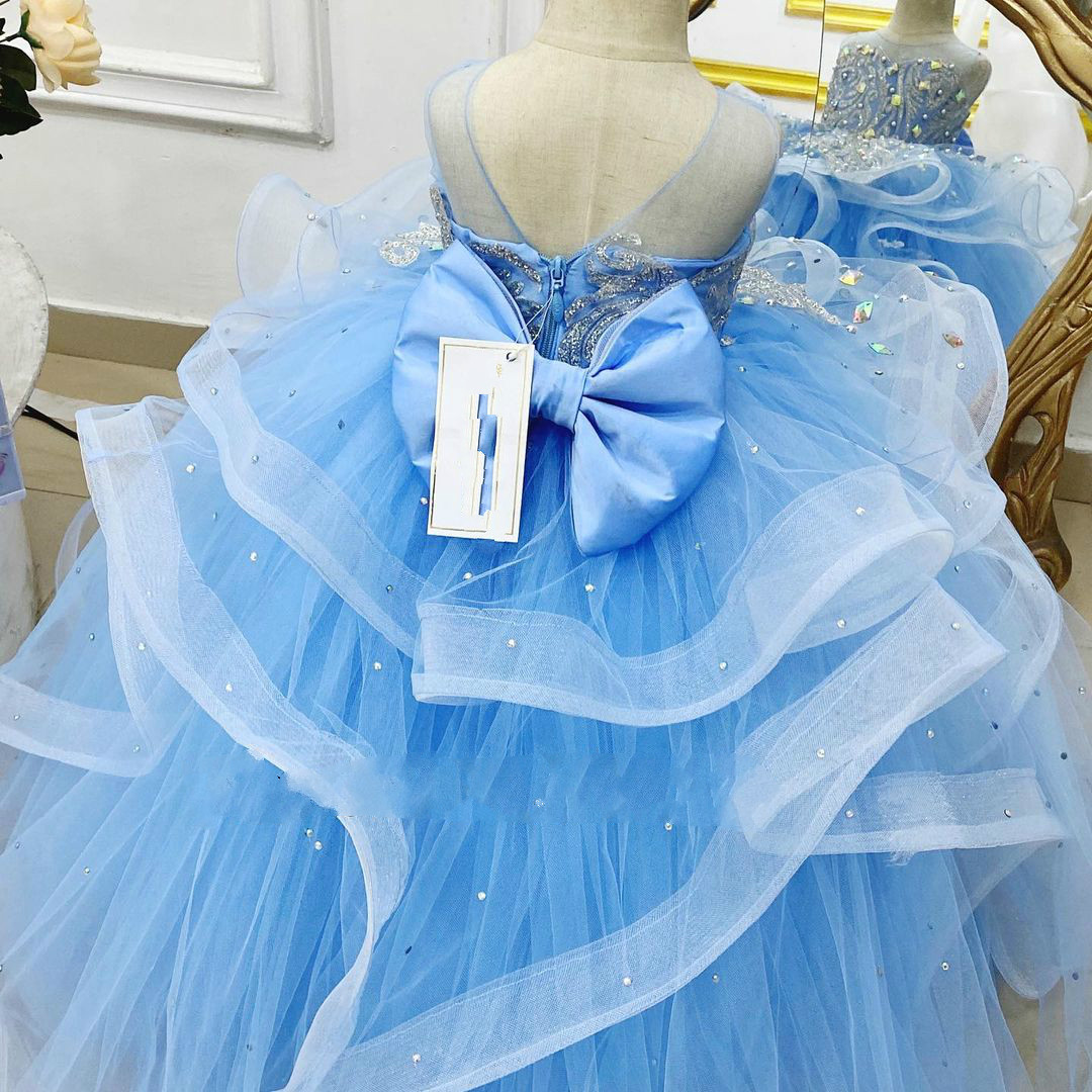 lace crystals flower girl dresses ball gown sheer neck little girl wedding dresses cheap communion pageant dresses gowns zj710