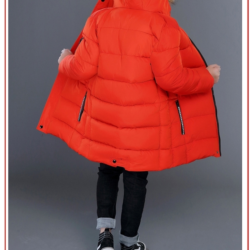 4-14y teens for boys Overcoat thick warm fur collar long boy's clothes kids hooded jacket cotton coat LJ201125