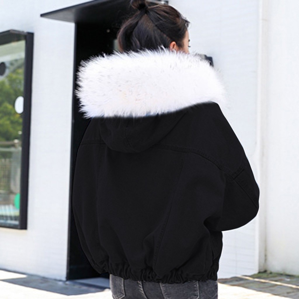Women's Denim Jacket With Fur Winter Jeans Hooded Velvet Coat Female Faux Fur Collar 2019 Padded Warm Jackets Bomber Windbreake T200111
