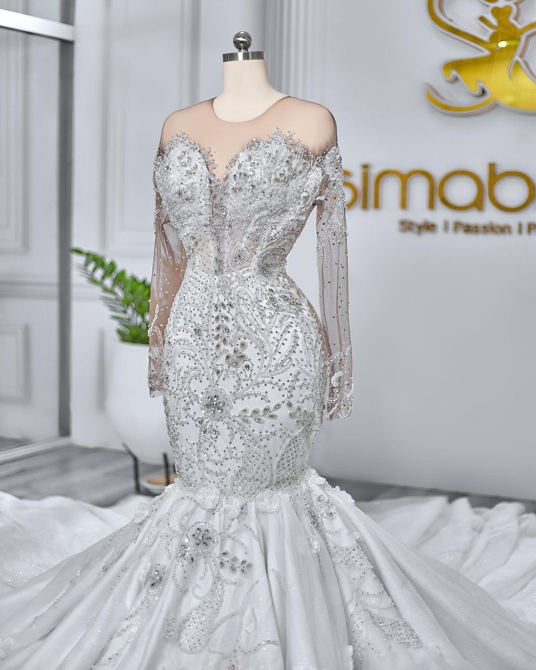 2022 Plus Size Arabic Aso Ebi Luxurious Mermaid Sexy Wedding Dress Beaded Crystals Sparkly Bridal Gowns Dresses ZJ214