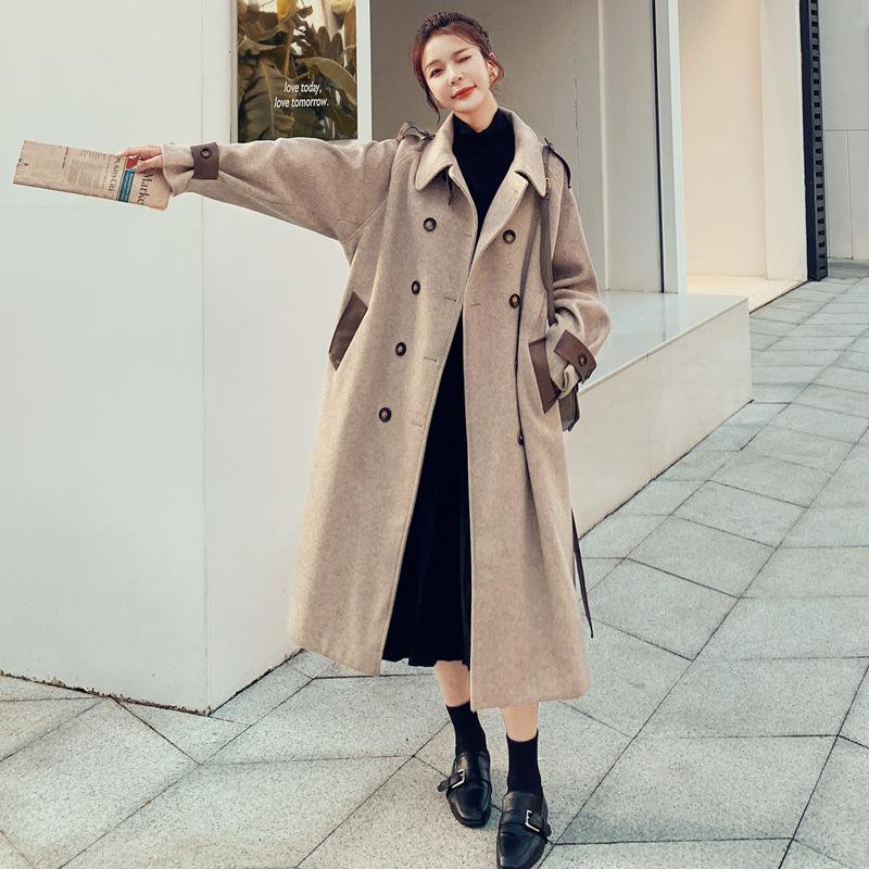2020 new comfortable women's leather stitching woolen coat, milk color woolen coat, female temperament slim coat, Oatmeal
2020 new comfortable women's leather stitching woolen coat, milk color woolen coat, female temperament slim coat, Oatmeal