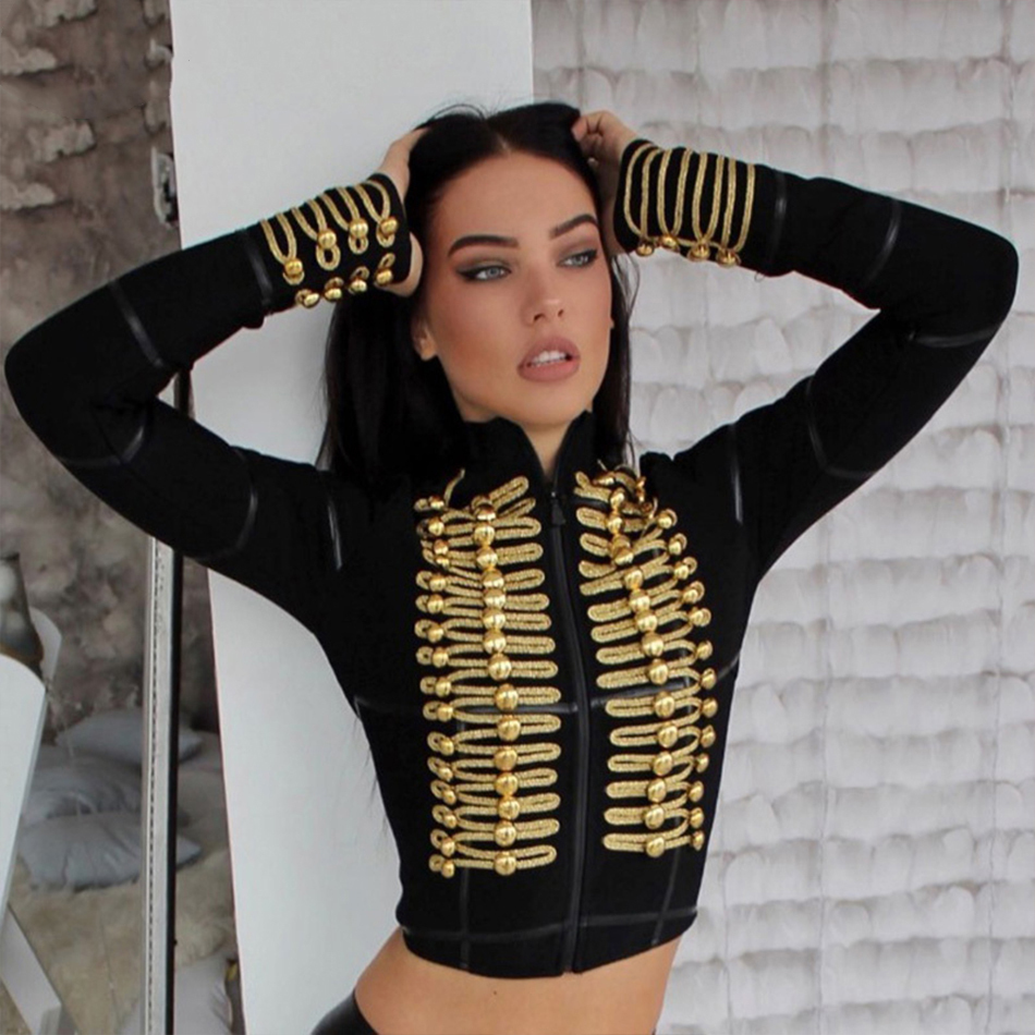 Adyce New Women Bandage Runway Jackets And Coats Elegant Button Black Long Sleeve Zipper Jacket Celebrity Lady Outwear Coat 201112