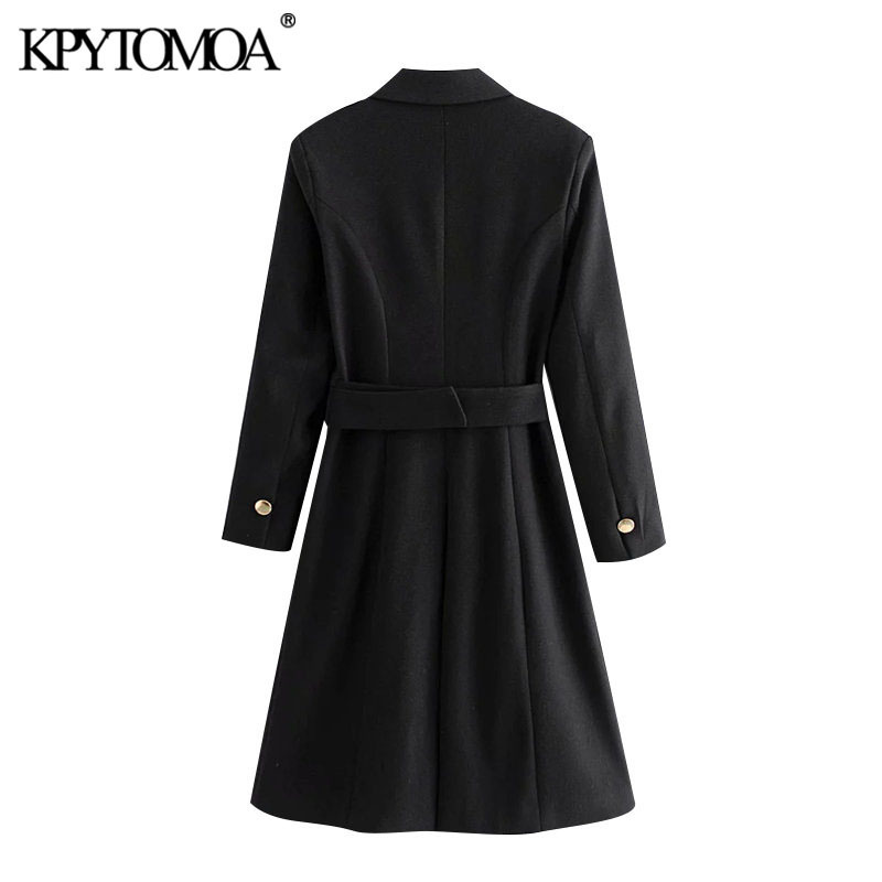 KPYTOMOA Women Fashion With Belt Double Breasted Woolen Coat Vintage Long Sleeve Pockets Female Outerwear Chic Overcoat 201102