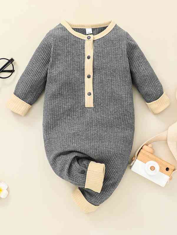 Baby 1pc Contrast Trim Button Half Jumpsuit SHE