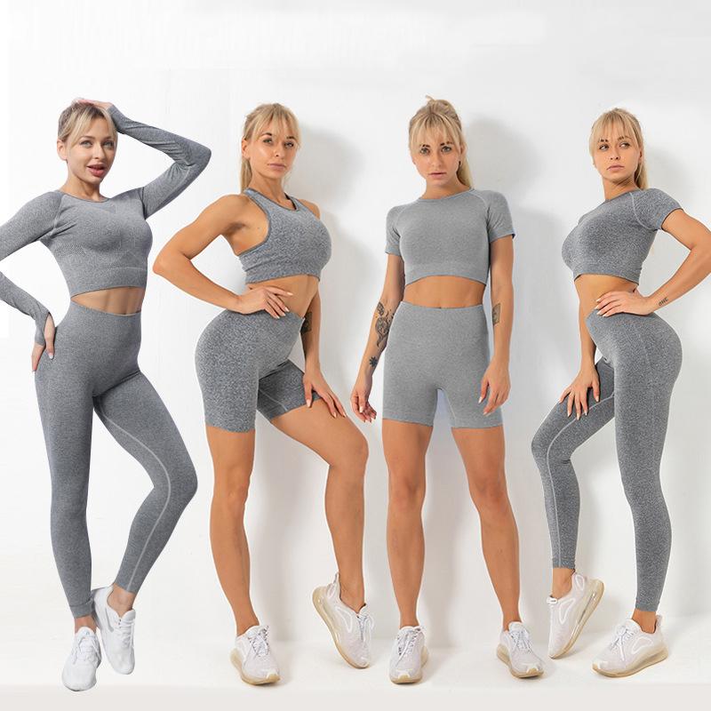 5pcs Seamless Women Yoga Set GYM Workout Sportswear Clothing Fitness Long Sleeve Crop Top High Waist Leggings Shorts Sports Suit, Grey
5pcs Seamless Women Yoga Set GYM Workout Sportswear Clothing Fitness Long Sleeve Crop Top High Waist Leggings Shorts Sports Suit, Grey