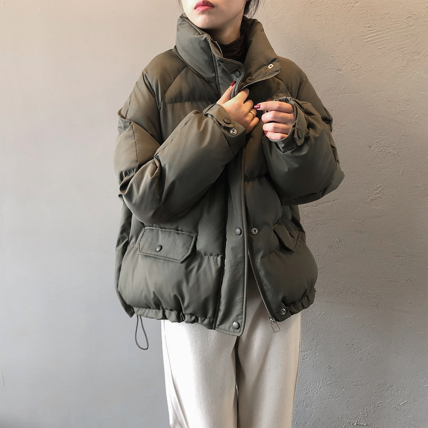 Winter New Stand Collar Bread Down Cotton Padded Coat Women's Loose Thickened Crop Puffer Jacket Female 80019 201019