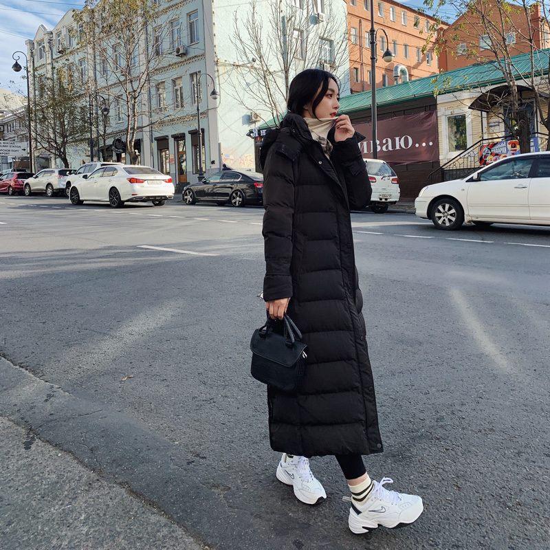 XIBUSANA Female Winter Jacket Hooded Down Padded Jacket Long Over The Knee Cotton Coats Belt Waist Slimming Parkas Outerwear 201017