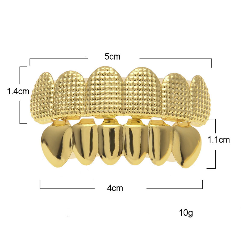 Grillz Teeth for Hip Hop Cool Mouth Grill Dental Covers Funny Top Bottom Custom Gold Plated Men's Tooth Cap Set Vampire Teeth Halloween Party Jew
