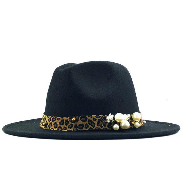Autumn Winter Womens Felt Hat Big Brim Hats Lady Flat Brim Fedoras Fashion Leopard Print Pearl Felt Fedoras Jazz Caps, Black
Autumn Winter Womens Felt Hat Big Brim Hats Lady Flat Brim Fedoras Fashion Leopard Print Pearl Felt Fedoras Jazz Caps, Black