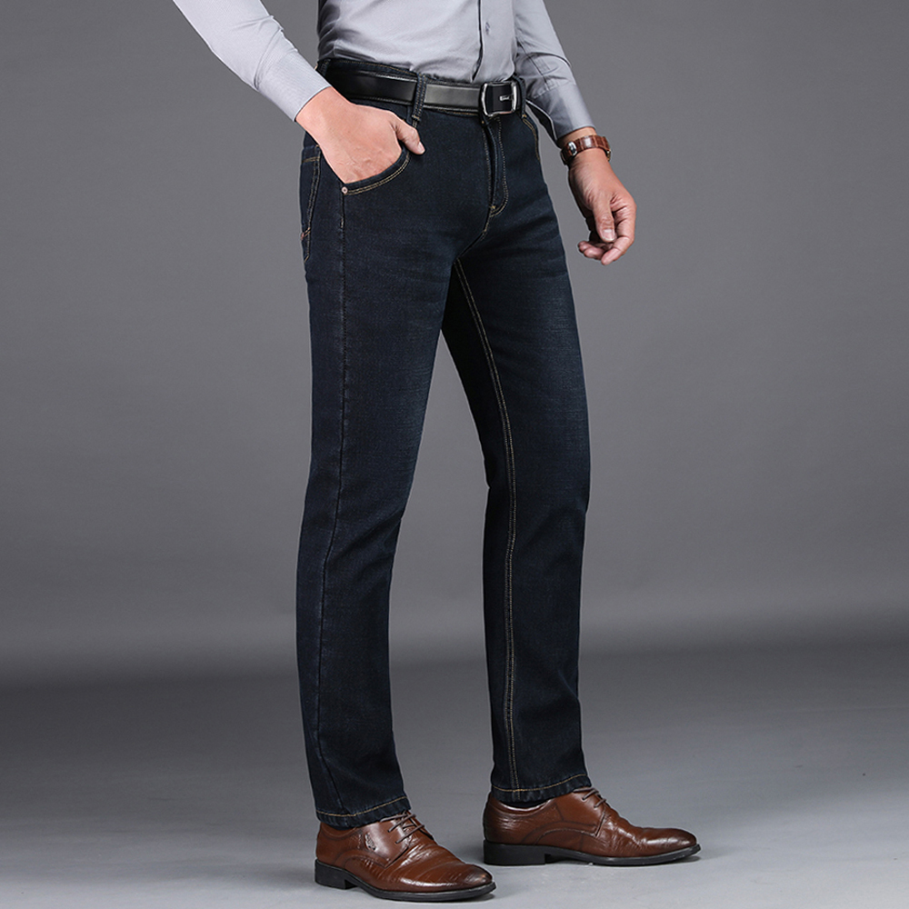 NIGRITY Winter Men's Warm Fleece Jeans Stretch Casual Straight Thick Denim Flannel Jeans Soft Pant Trousers Plus Size 28-44 201223