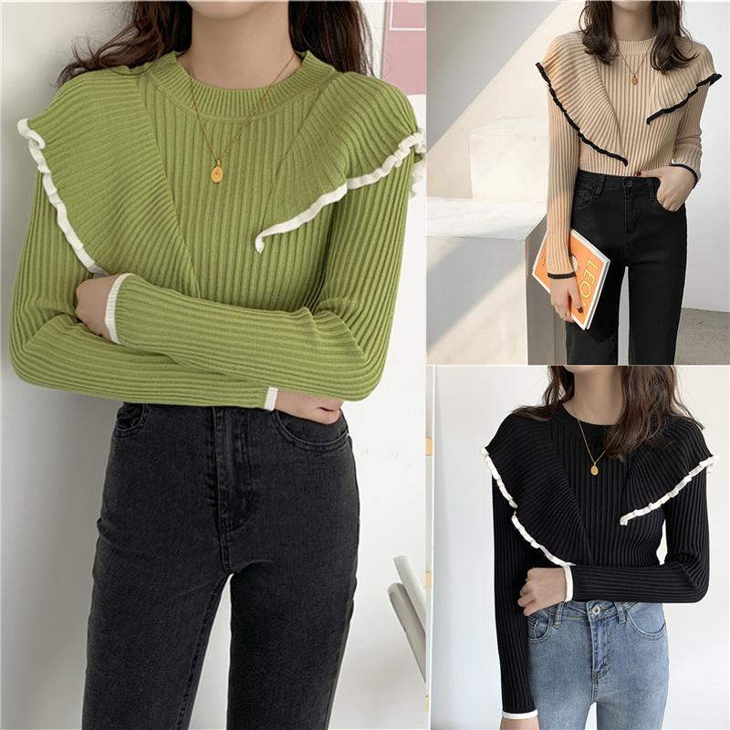 Basic Bottoming Knit Sweater 2020 New Korean Style Flounced Stitching Pullover Sweaters Slim Warm Thick Knitted Tops, Green
Basic Bottoming Knit Sweater 2020 New Korean Style Flounced Stitching Pullover Sweaters Slim Warm Thick Knitted Tops, Green