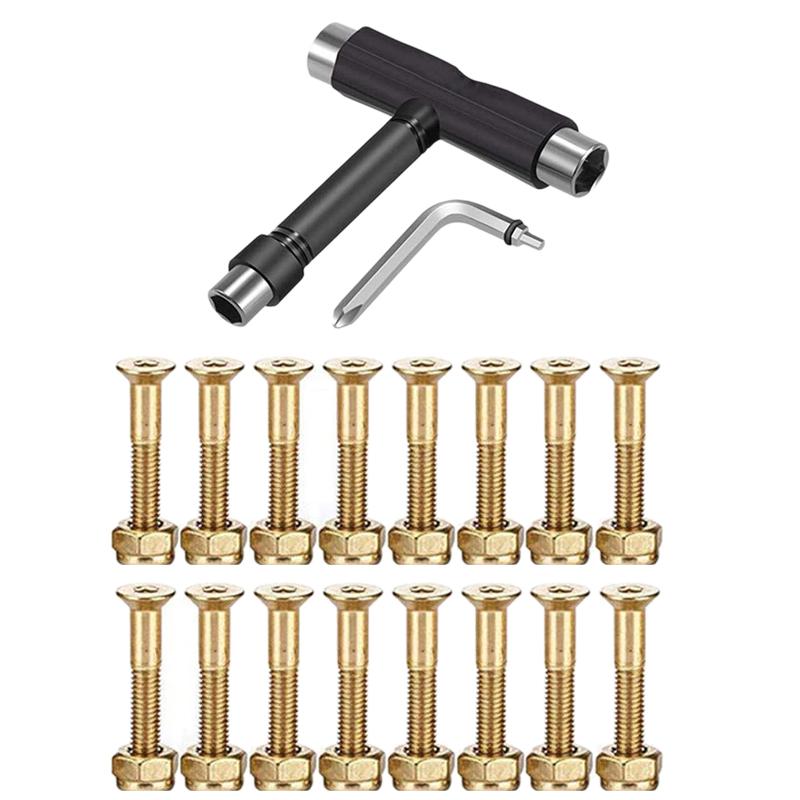Skateboard Hardware 16Pcs Bolts Set and All-In-One Skate Tools Portable Skateboard T Accessory with Wrench Screwdriver, Multi
Skateboard Hardware 16Pcs Bolts Set and All-In-One Skate Tools Portable Skateboard T Accessory with Wrench Screwdriver, Multi