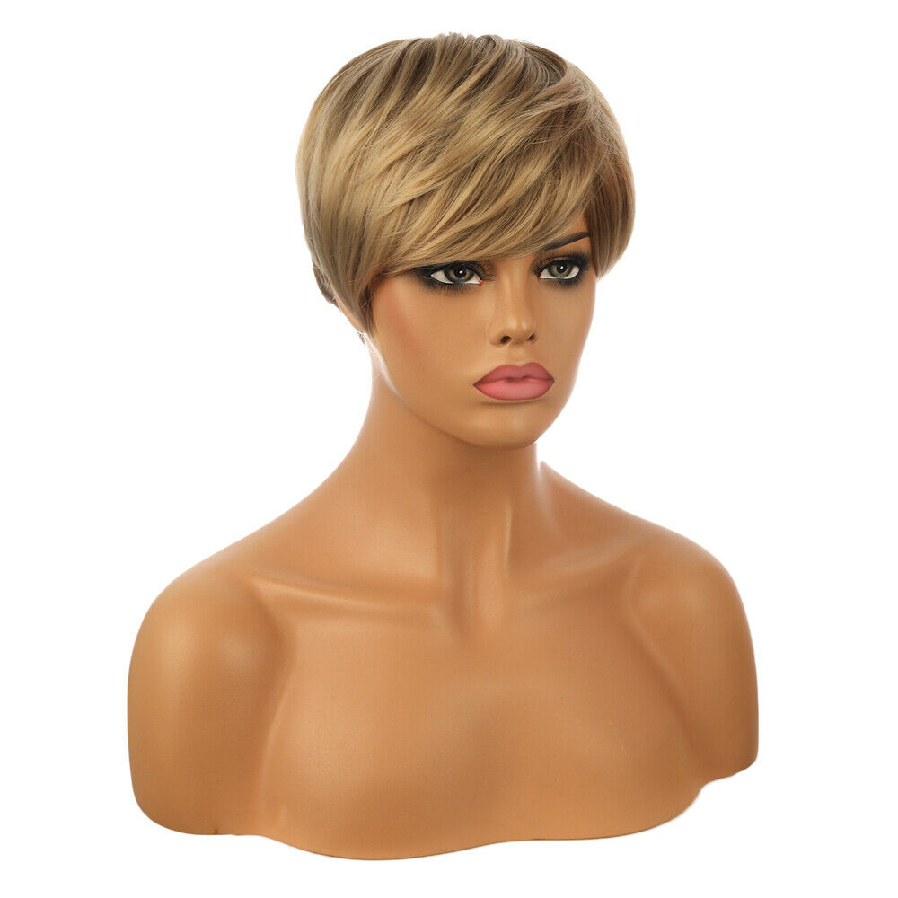 Women Short Blonde Straight Wigs Pexie Cut Synthetic Hair Wig Fashion Cosplay