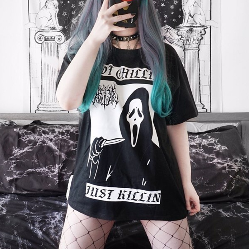 Gothic Dark Punk Loose Black T-shirts Women T-shirt Funny Shock Printed Aesthetic Grunge Black Tee Satanic Goth Witch Shirts Y200109, White
Gothic Dark Punk Loose Black T-shirts Women T-shirt Funny Shock Printed Aesthetic Grunge Black Tee Satanic Goth Witch Shirts Y200109, White