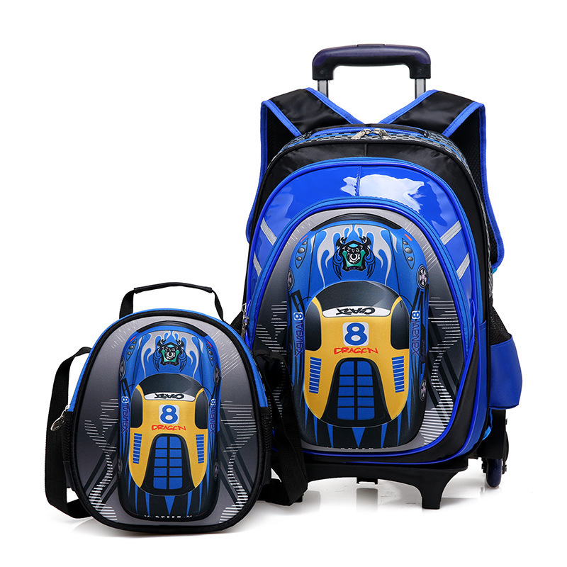 3D School Bags On wheels Trolley wheeled kids Rolling backpacks for boy Children Travel bag 201117