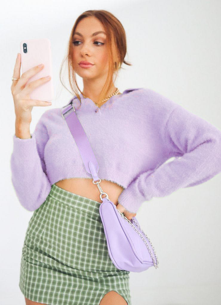 Women Turn Down Collar Fluffy Cropped Jumper Fuzzy Cropped sweater 201201