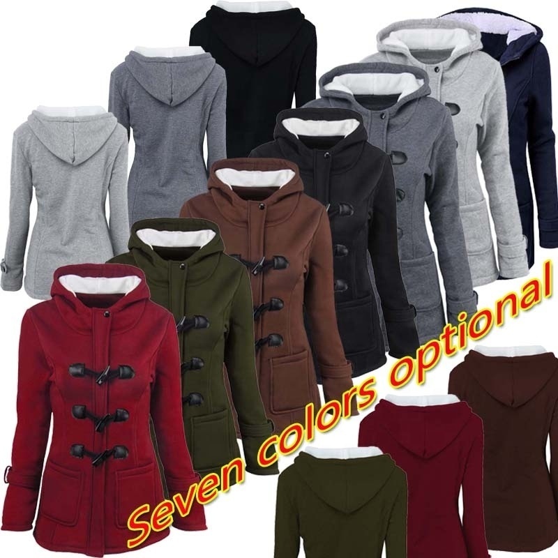 Horn button hooded jacket mid-length newest autumn and winter temperament was thin Slim plus size coat women winter, Green
Horn button hooded jacket mid-length newest autumn and winter temperament was thin Slim plus size coat women winter, Green