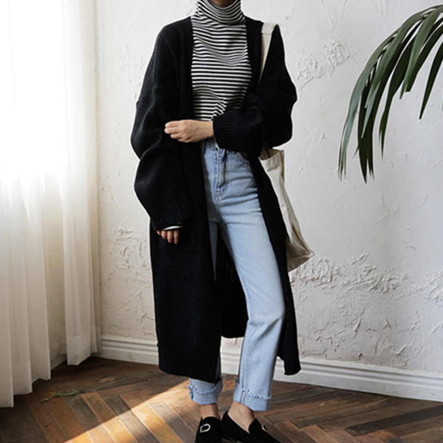 DICLOUD Fashion Long Cardigan Women Fashion Harajuku Loose Knit Sweater Women Casual Black Oversized Jacket Coat Autumn Y200819