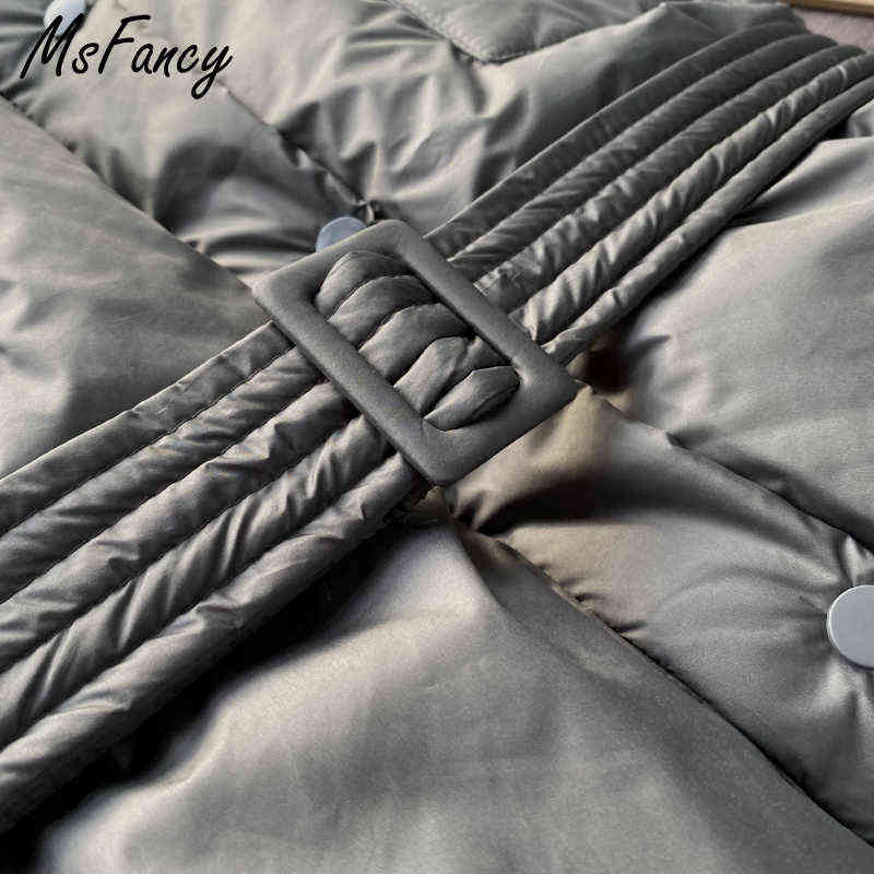 Msfancy Green Quilted Vest Women Winter Stand Collar Gilet Femme Fashion Pockets Tunic Lace-up Chaleco Mujer Outwear 211220