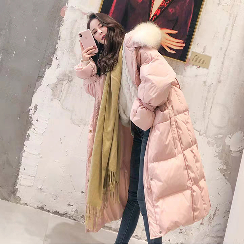 Fitaylor Women Winter White Duck Down Jacket Ladys Hooded Faux Fur Collar Long Warm Thick Coat Female Parka Outwear 201125