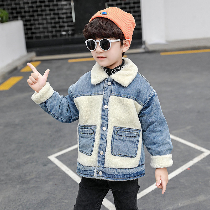 Autumn Winter Children's Wool Cashmere Denim Jacket Coats for Boys Child Warm Denim Jacket Baby Boy Lambwool Coat For Kids 2-9T 201126