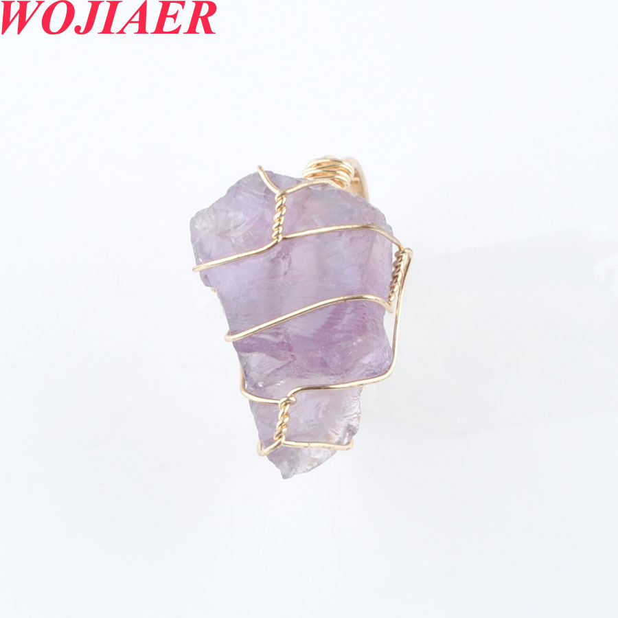 WOJIAER Irregular Wire Wrap Adjustable Gold-color Rings Natural Stone Fluorite Crystal Purple Ring for Women Wedding BO904
