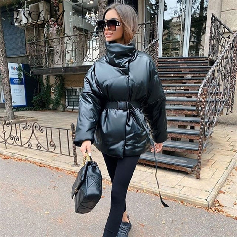 FSDA Autumn Winter Women Coat Jacket Parkas Warm With Belt Casual Loose Pocket Bubble Khaki Sashes Short Jackets Thick Y201001
