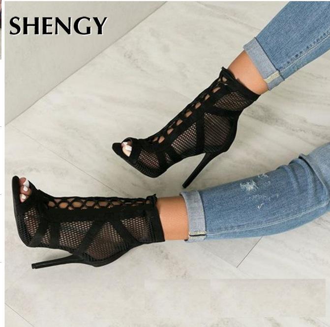 SHENGY Fashion Women High Heels Lace Up Cross-tied Peep Toe High Heel Ankle Strap Net Surface Hollow Out Sandals, Black
SHENGY Fashion Women High Heels Lace Up Cross-tied Peep Toe High Heel Ankle Strap Net Surface Hollow Out Sandals, Black