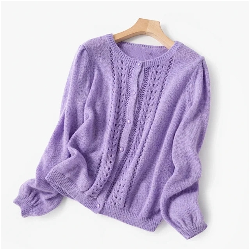 Early spring Women Knitted Sweater Mohair hollow out single-breasted cardigan outwear top Female knitwear 201111wtt
