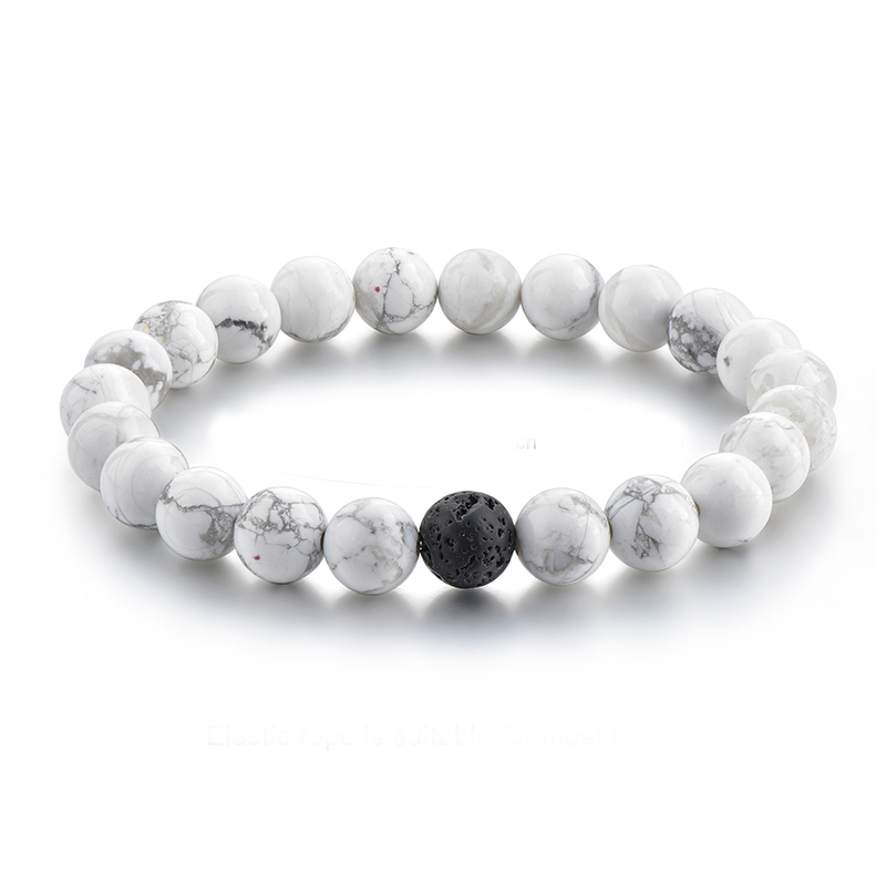 8MM Natural Lava Stone Strands Distance Bracelets Men Women Volcanic Rock Beads Couple Bracelet White Howlite Stone Lovers Bracelet Set Jewelry Gift