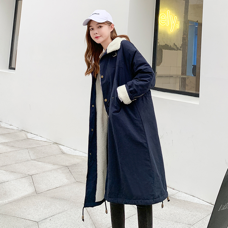 Scene shooting down jacket winter in the new long cotton-padded jacket cotton female students long over-the-knee lambs wool coat 201217