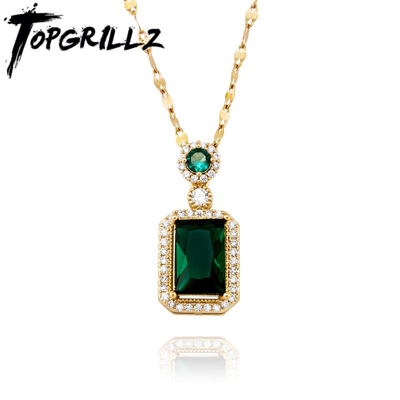 Pendant Necklaces TOPGRILLZ Womens Vintage Square Emerald Necklace With Iced Out Cubic Zirconia Fashion Premium Luxury Jewelry
Pendant Necklaces TOPGRILLZ Womens Vintage Square Emerald Necklace With Iced Out Cubic Zirconia Fashion Premium Luxury Jewelry
