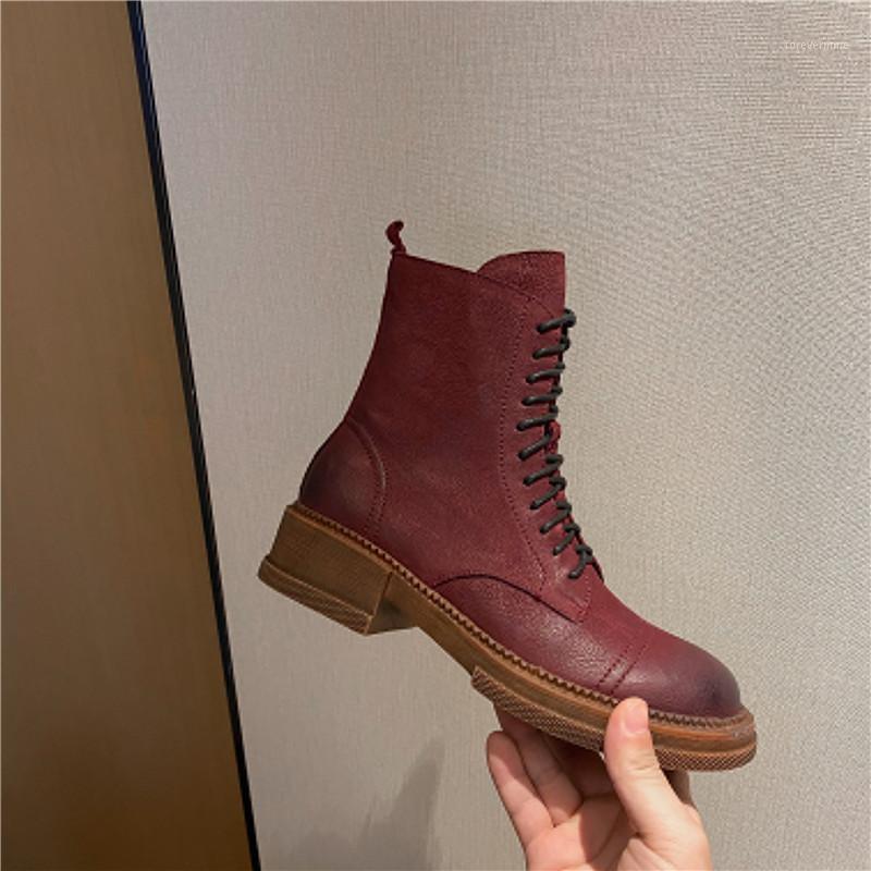 2021 autumn winter leather round toe short boots women's leather red women's boots ankle short plush 4cm motorcycle1, Black