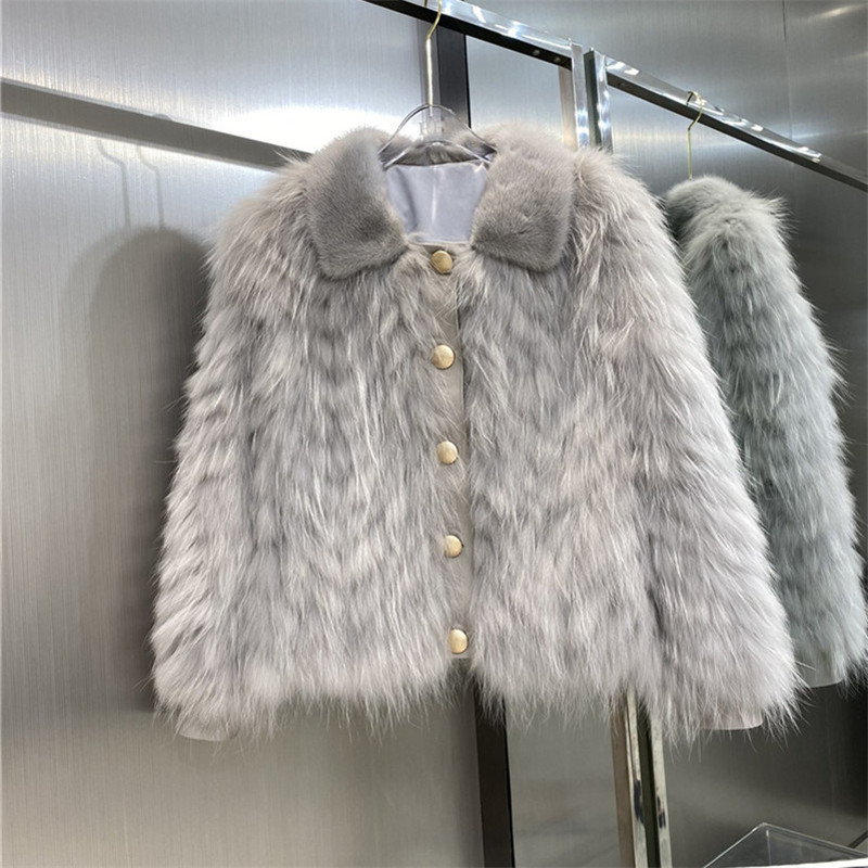 Short Fur Coats Fashion Slim Women Real Raccoon Fur Coat With Natural Mink Fur Collar winter coat oversize 201214