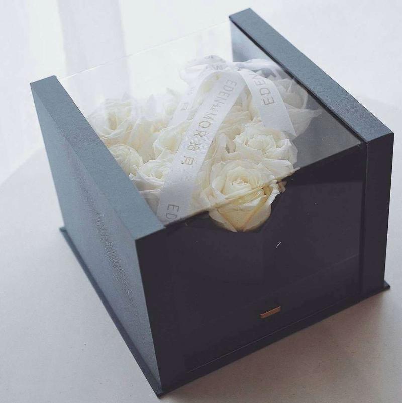 Rose flower box Acrylic Transparent cube Square Window Drawer Box Love Gift party wedding Floral Packaging heart-shaped