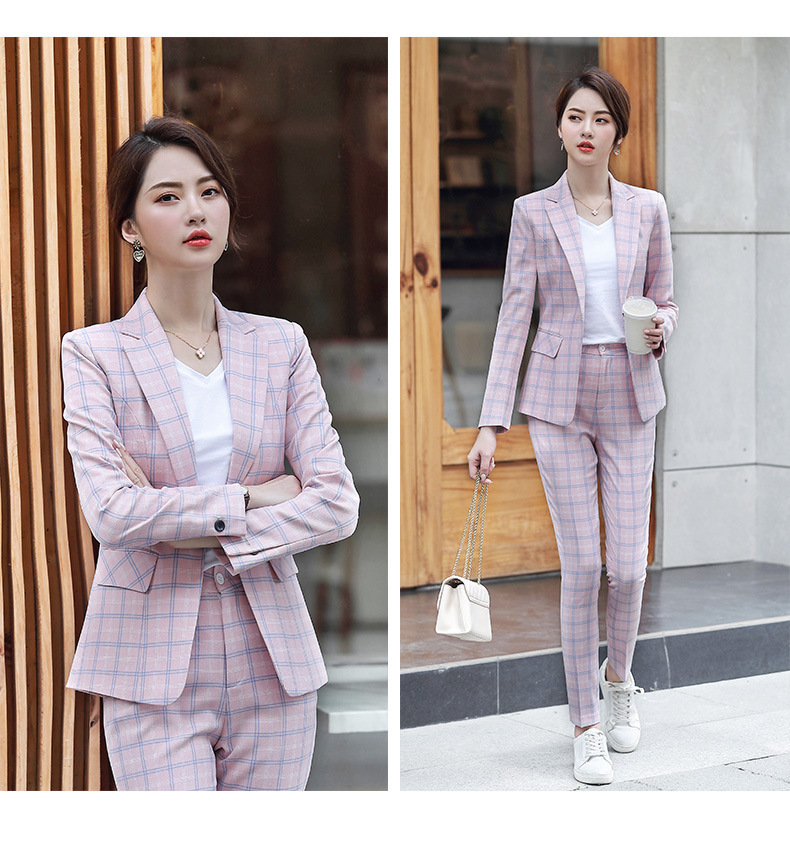 Temperament Women's Plaid Suit Pants Sets Autumn high quality slim plaid ladies jacket suit Casual trousers Twopiece 2019 New T200818