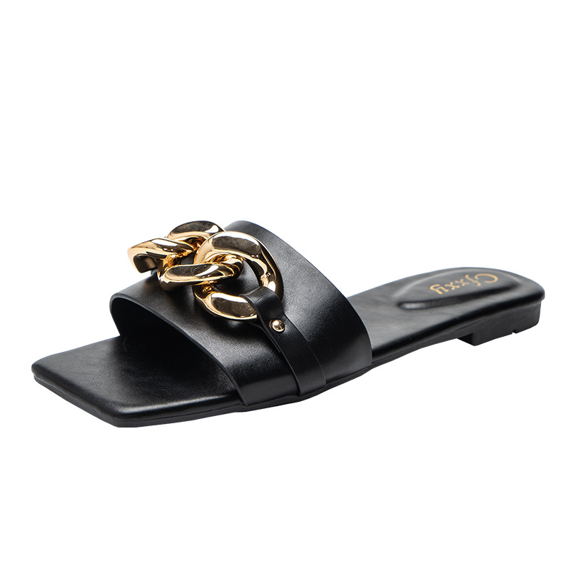 New Women Slippers Causal Ladies Square Toe Flat Outdoor Slides Fashion Metal Decoration Female Shoes Open Toe Beach Woman Shoes, Black
New Women Slippers Causal Ladies Square Toe Flat Outdoor Slides Fashion Metal Decoration Female Shoes Open Toe Beach Woman Shoes, Black