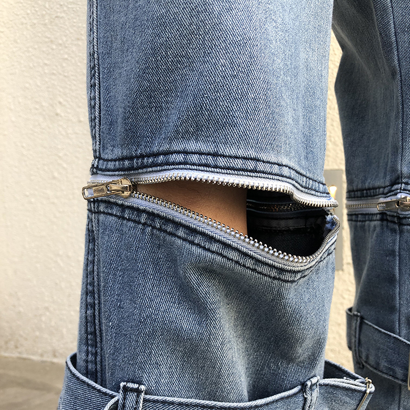 Removable Trousers Summer Pattern Baggy Homme Classic Cargo Pocket Jeans Mens Blue Color Casual Pants Biker Denim Trousers 201111