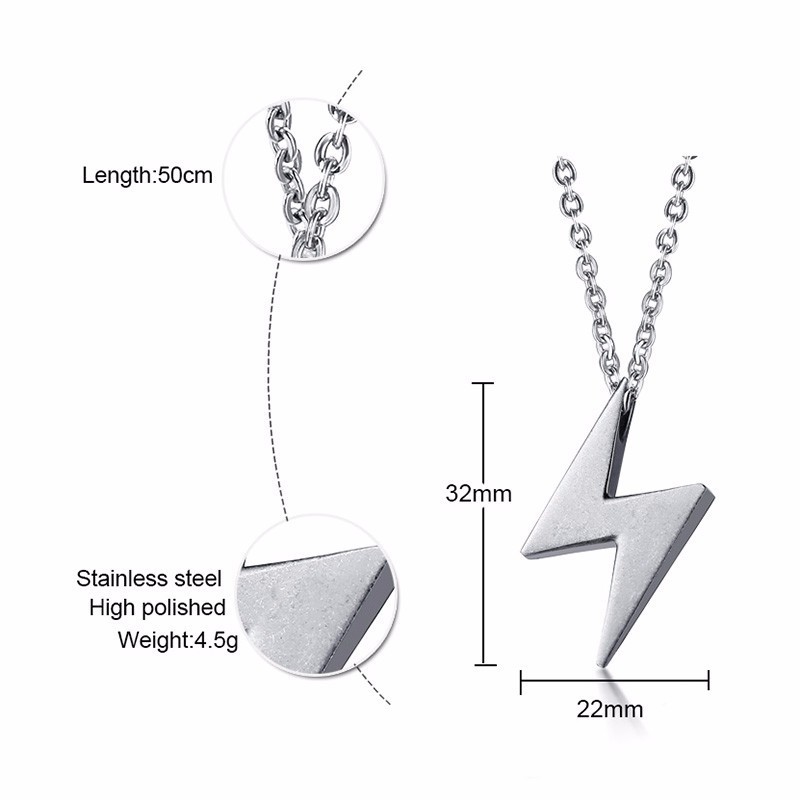 Men Gray Lightning Pendant Necklace Stainless Steel Bolt Thunder Flash Charm Male Jewelry 20 24 inch