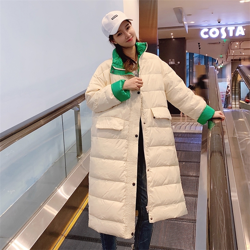 new style down jacket female color matching frivolous cotton-padded jacket east gate long coat 201217