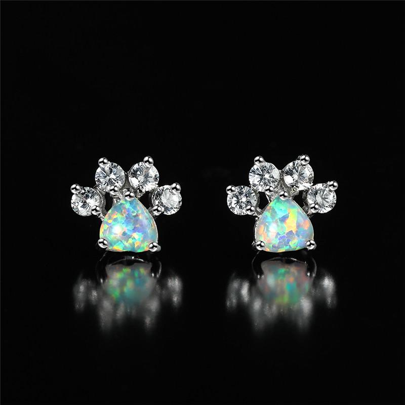 Cute Cat Dog Claw White Fire Opal Heart Stone Stud Earrings For Women Vintage Fashion Animal Footprint Silver Color Earrings
Cute Cat Dog Claw White Fire Opal Heart Stone Stud Earrings For Women Vintage Fashion Animal Footprint Silver Color Earrings