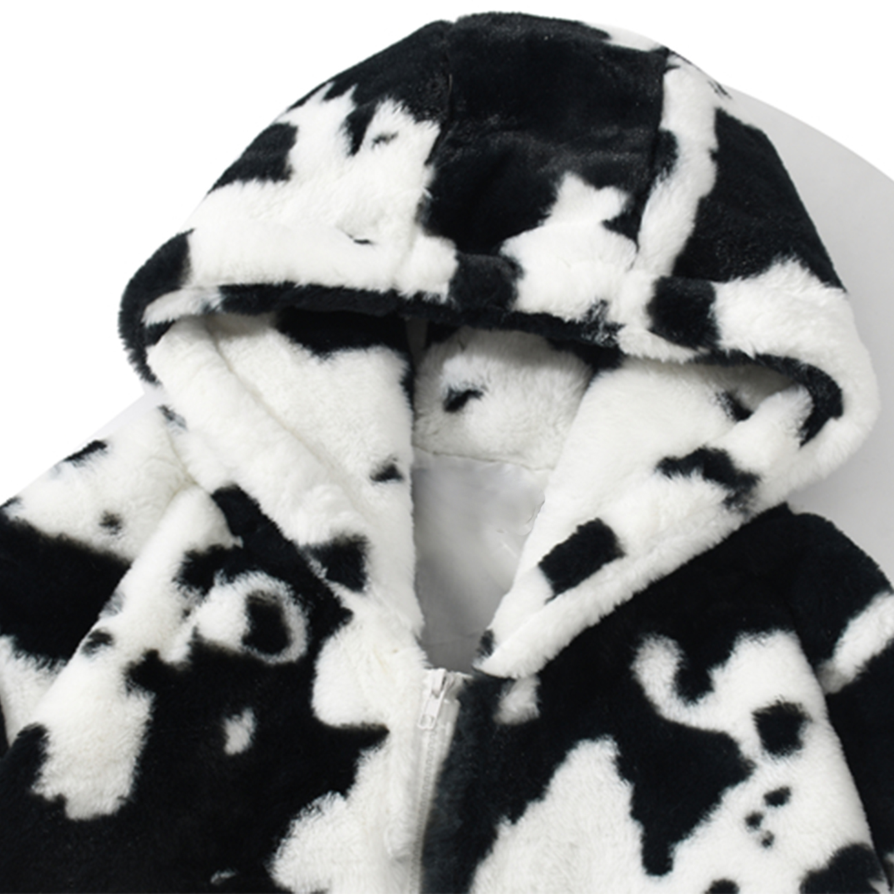 Men Streetwear Cow Print Zipper Cardigan Hooded Coats Autumn Winter Harajuku Loose Couple Coat Outwear Hoodie Lambswool Jacket 201218